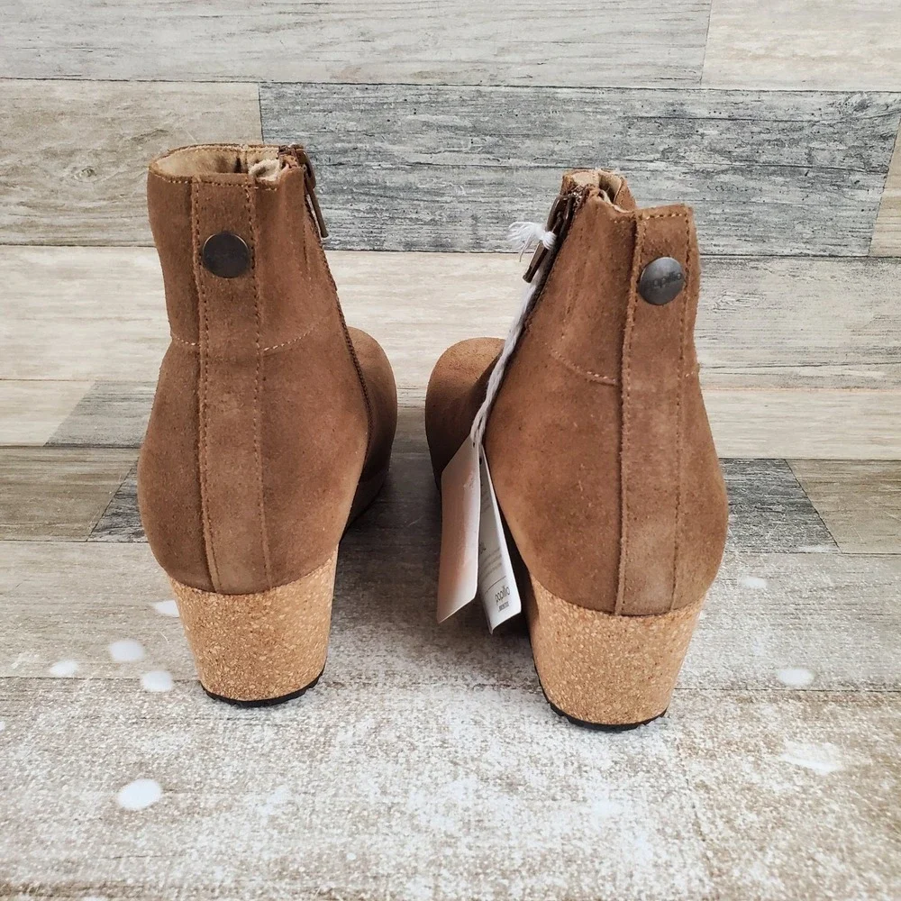 Papilio Birkenstock Ebba Womens Booties Sz 5 Dark Tea Suede Side Zip Wedge Heels